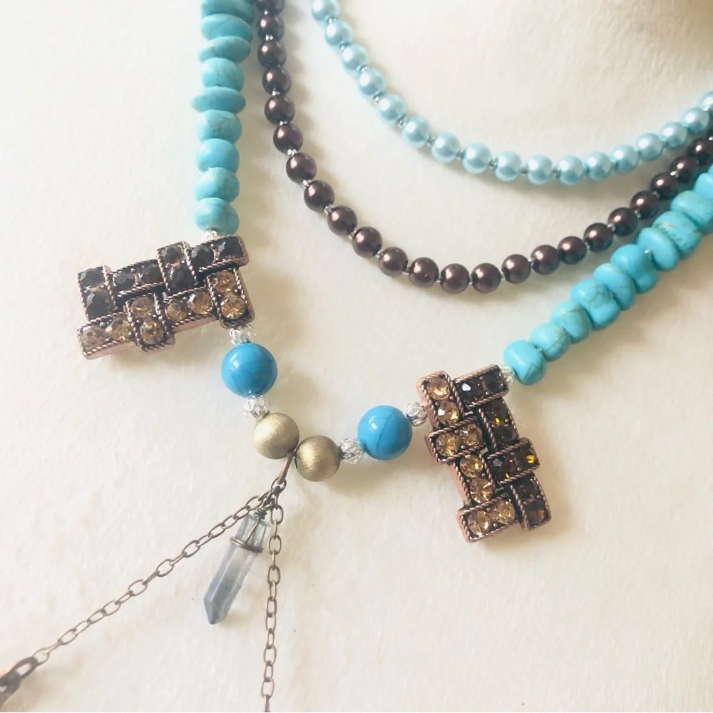 Handcrafted copper eagle Czech Pearl howlite stone clasp necklace